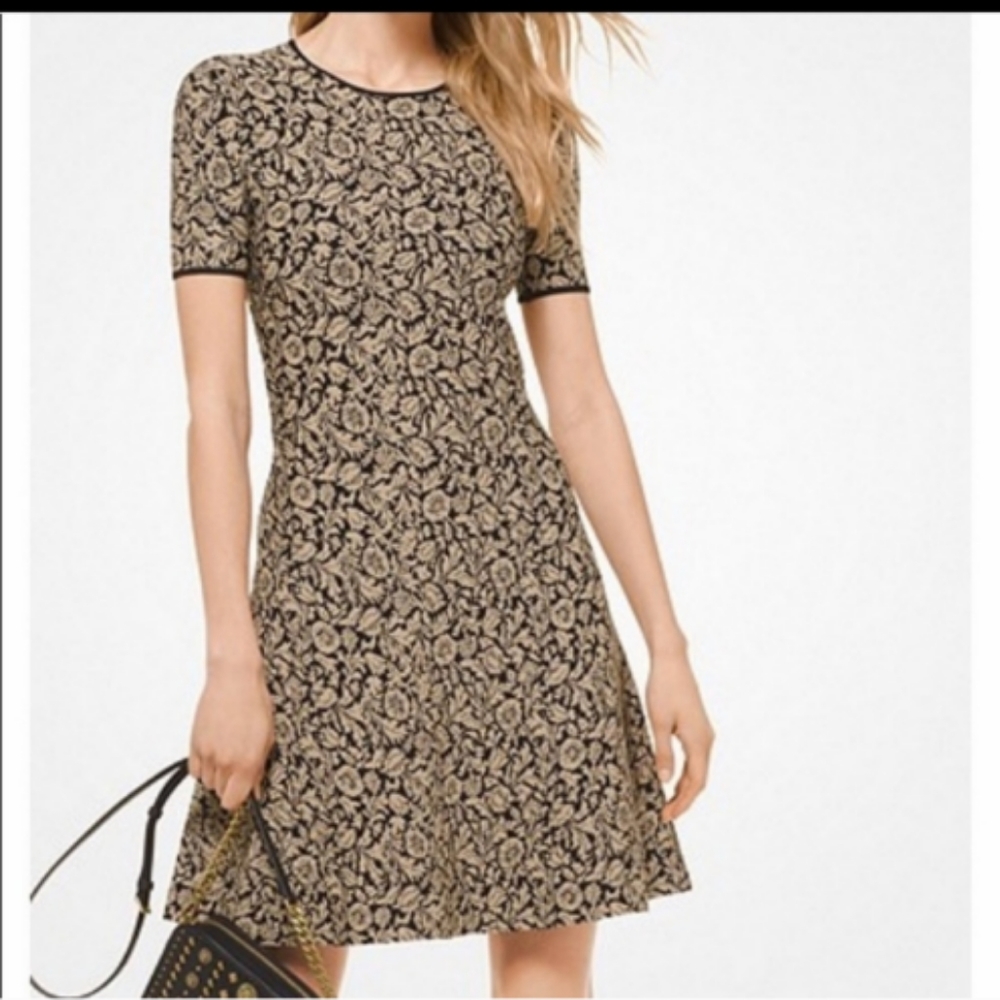 Michael Kors Jacquard gold foil dress
